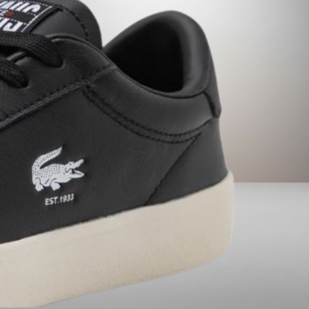 Zapatillas Lacoste Baseshot Pro 125 negro talla 41 detalle del logo y materiales