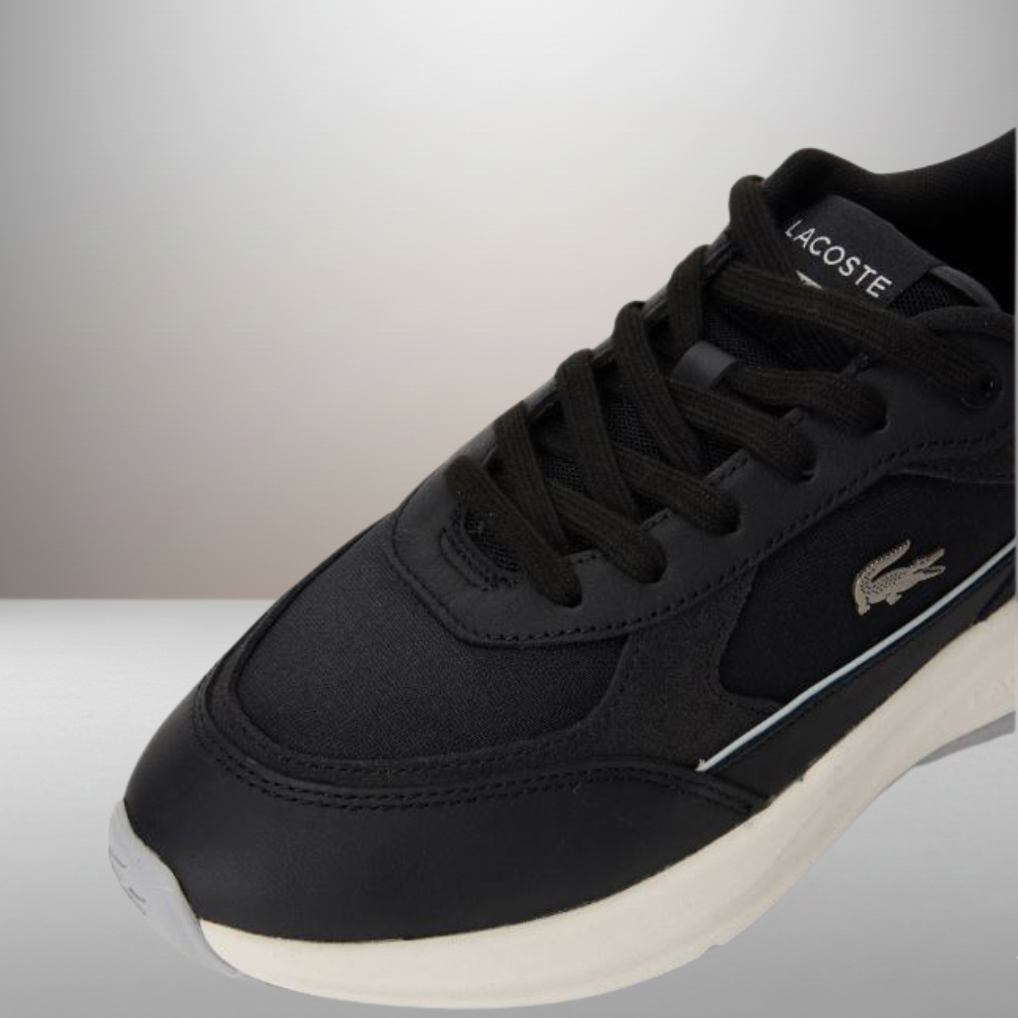 Zapatillas Lacoste Run Set negro talla 43 detalle de las cordoneras