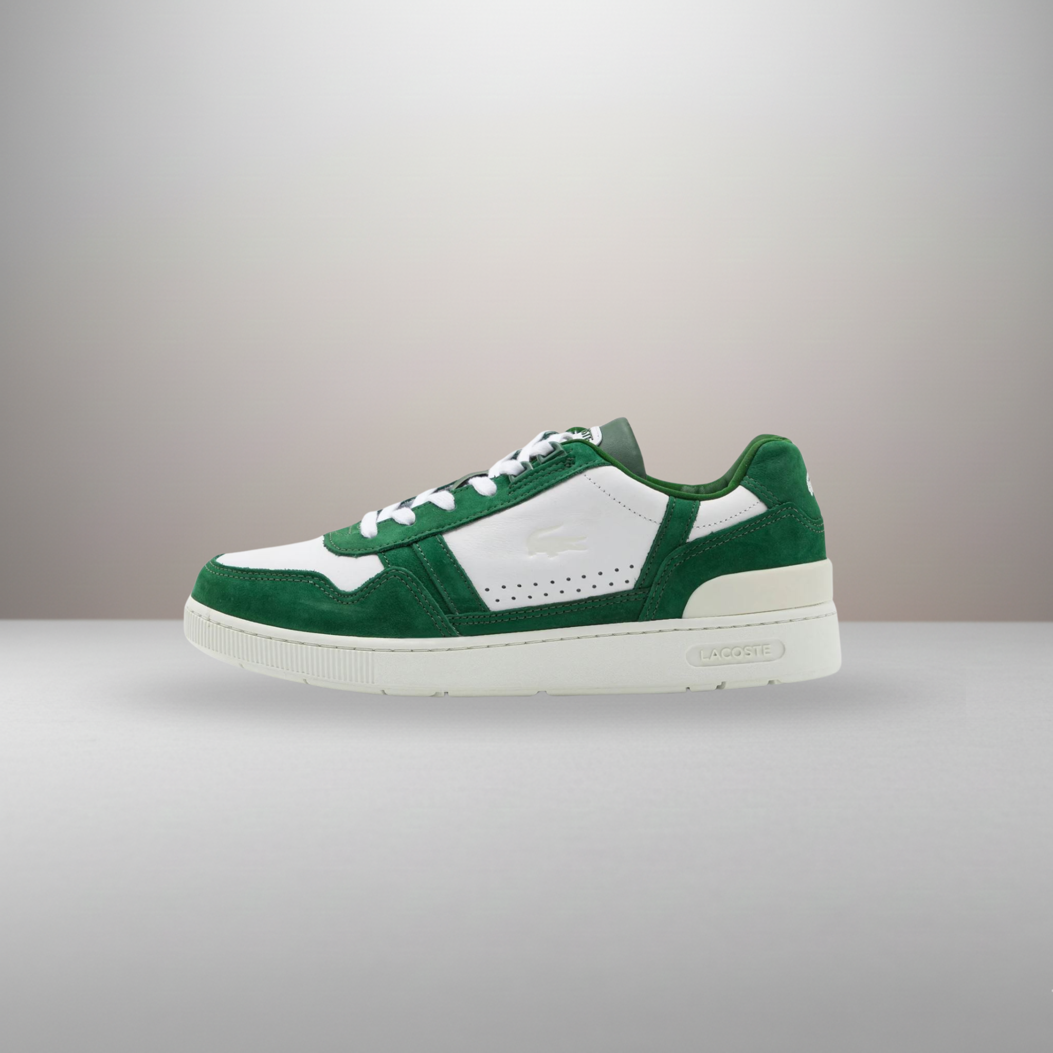 Zapatillas Lacoste T-Clip verde y blanco talla 43 vista lateral exterior