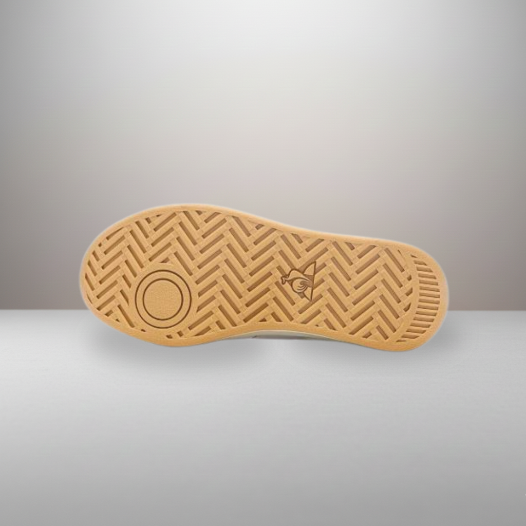 Zapatillas Le Coq Sportif crema y dorado talla 43 detalle de la suela de goma flexible