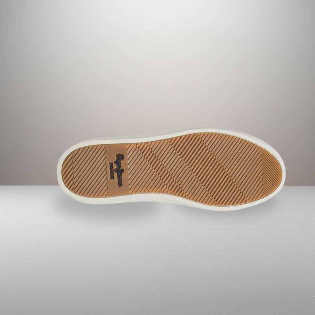 Zapatillas Pepe Jeans Camden Nature blanco y marrón talla 45 detalle de la suela de goma plana