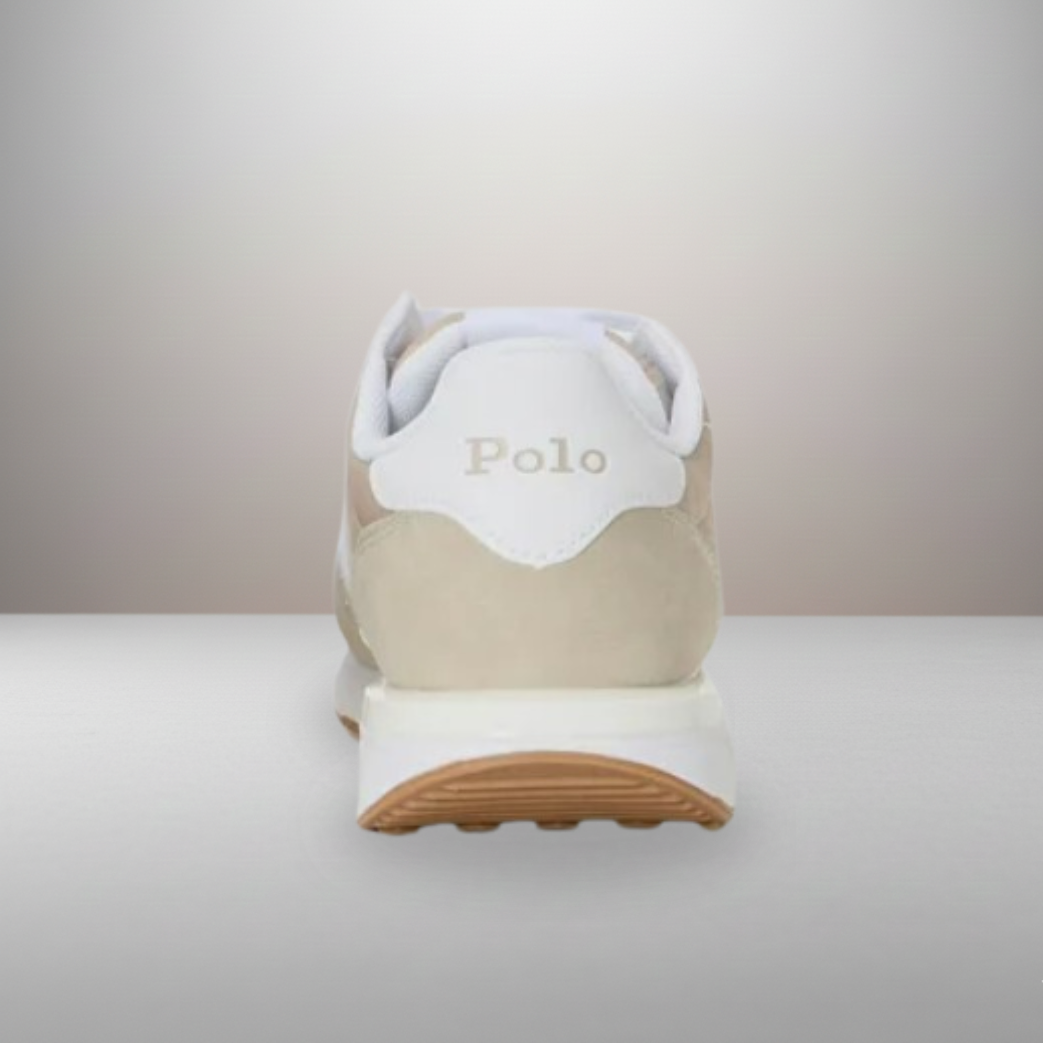Zapatillas Polo Ralph Lauren Train 89 beige talla 40 vista trasera del talón con refuerzo