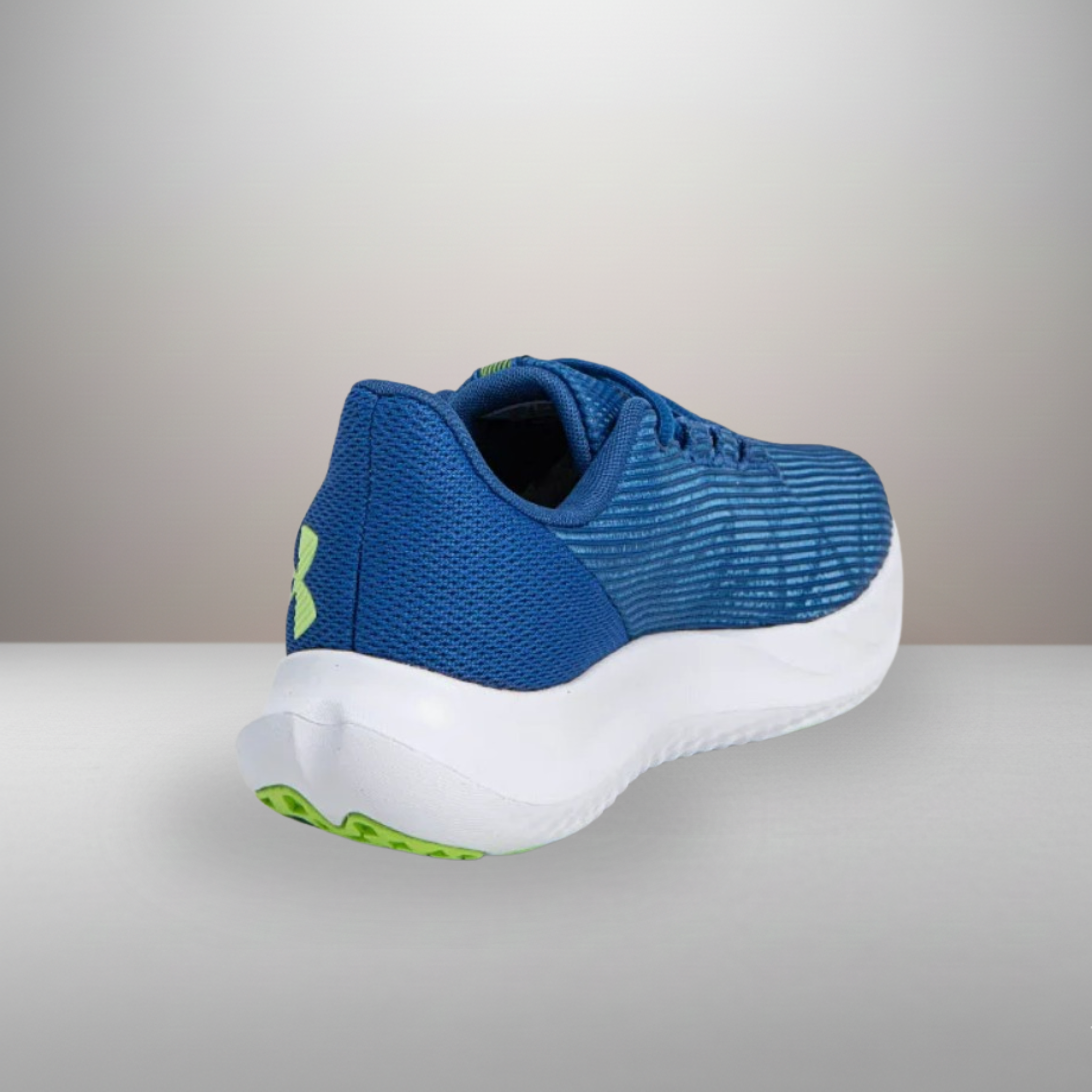 Zapatillas Under Armour Charged Speed Swift azul talla 41 vista trasera del talón con soporte aerodinámico